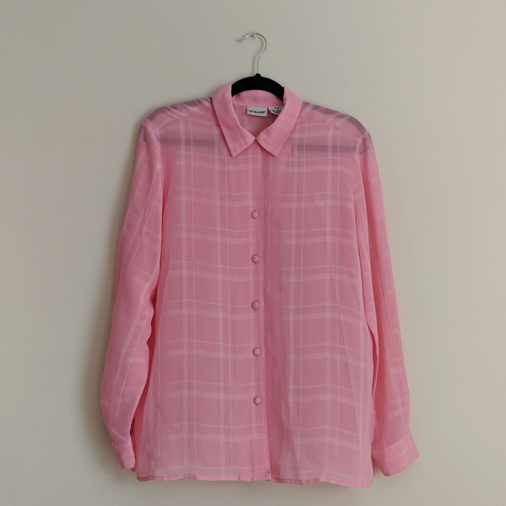 Pink Plaid Button Down Blouse